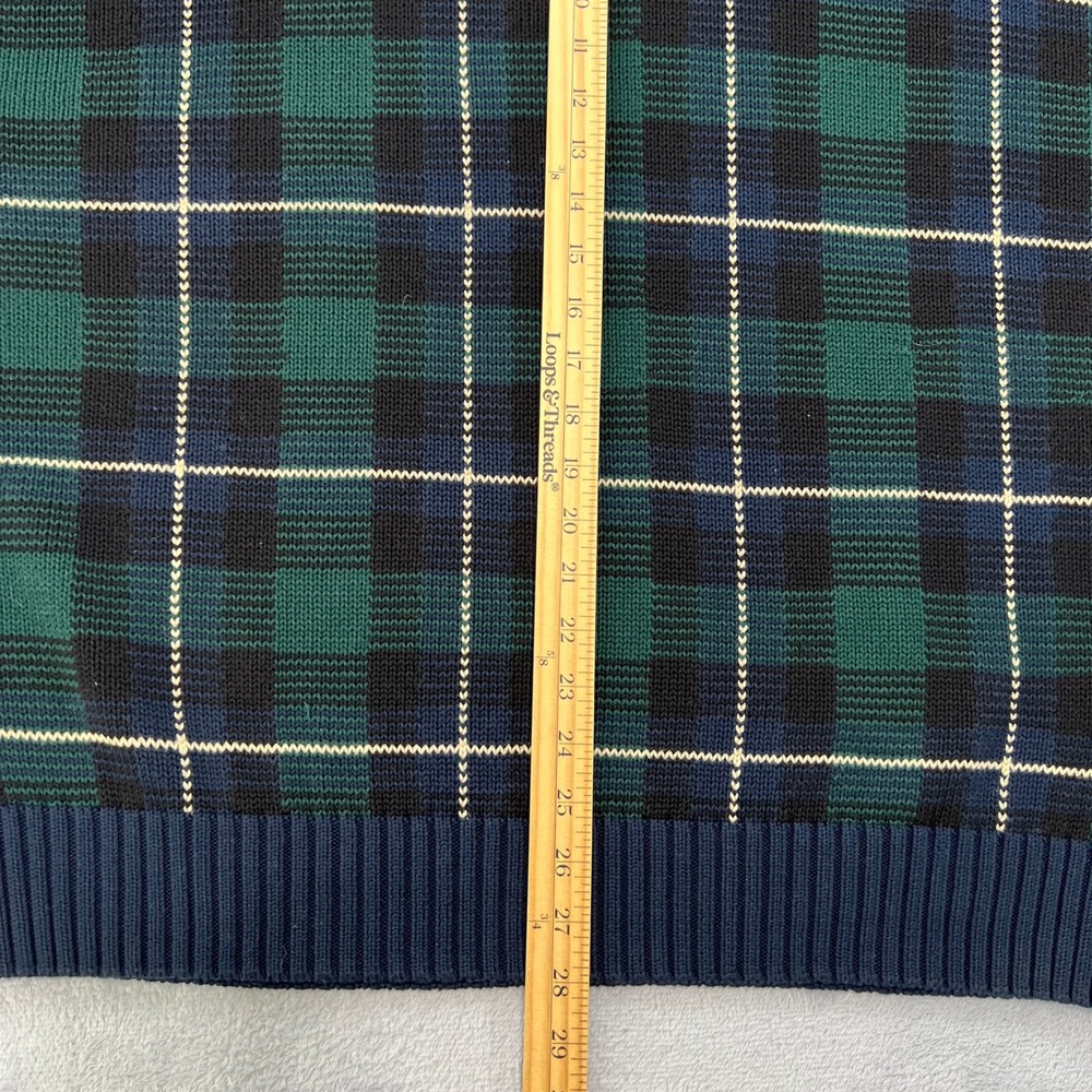 Vtg. Bugle Boy‎ Classics Plaid Cotton Sweater XL Crew Neck Pullover Green Blue - Picture 8 of 9